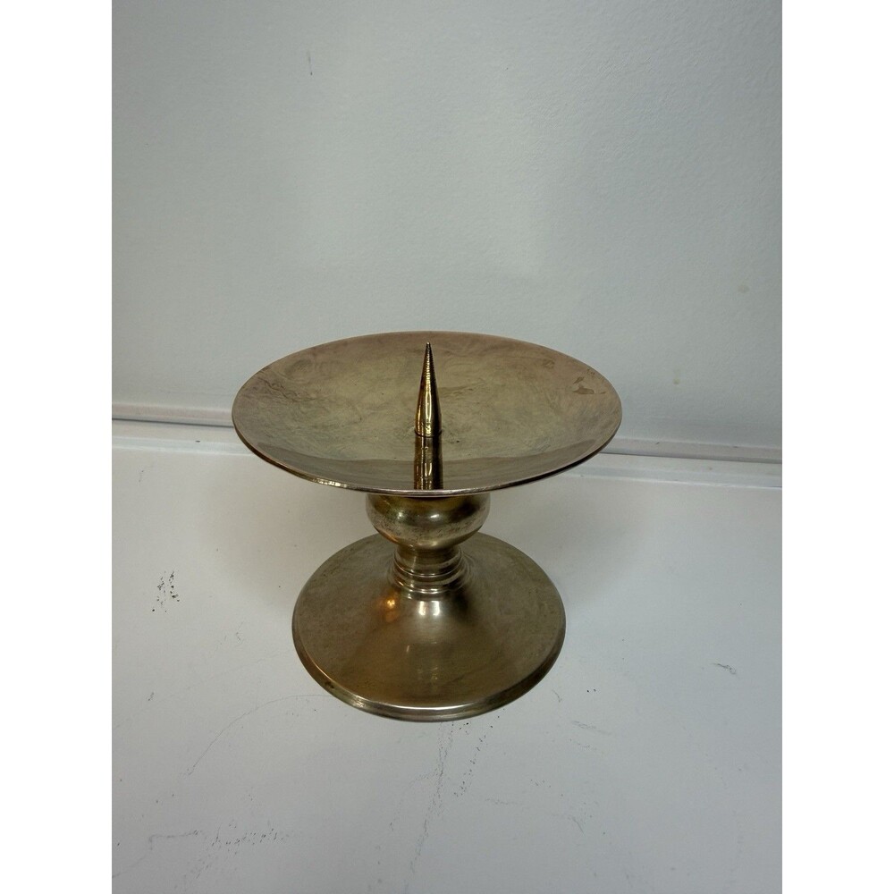 Vintage Solid Brass Pricket Candle Holder Pillar Candlestick Mid Century Decor